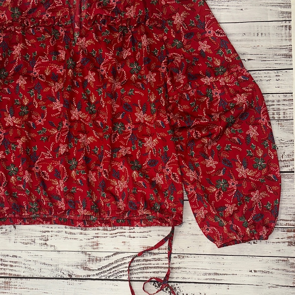 LOFT Red Floral Blouse Sz. M - Picture 6 of 13